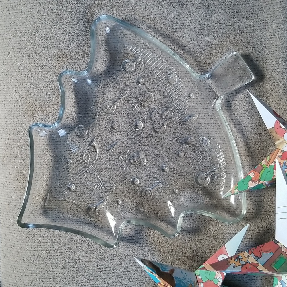 Vintage Glass Christmas Platter, Christmas Tree Platter, 12 Days of Christmas